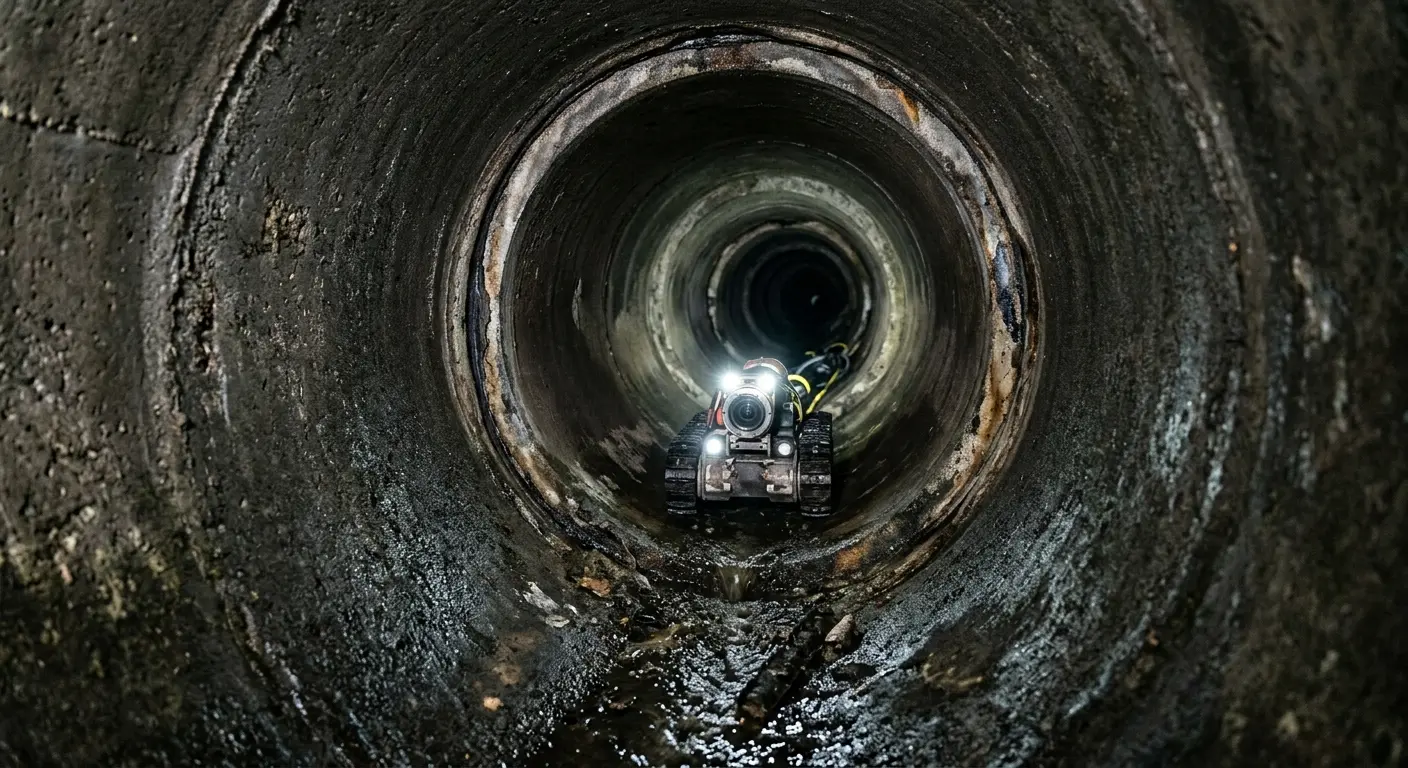 Robotic sewer camera inspecting pipe interior for Drain Snake Service in Piney Green